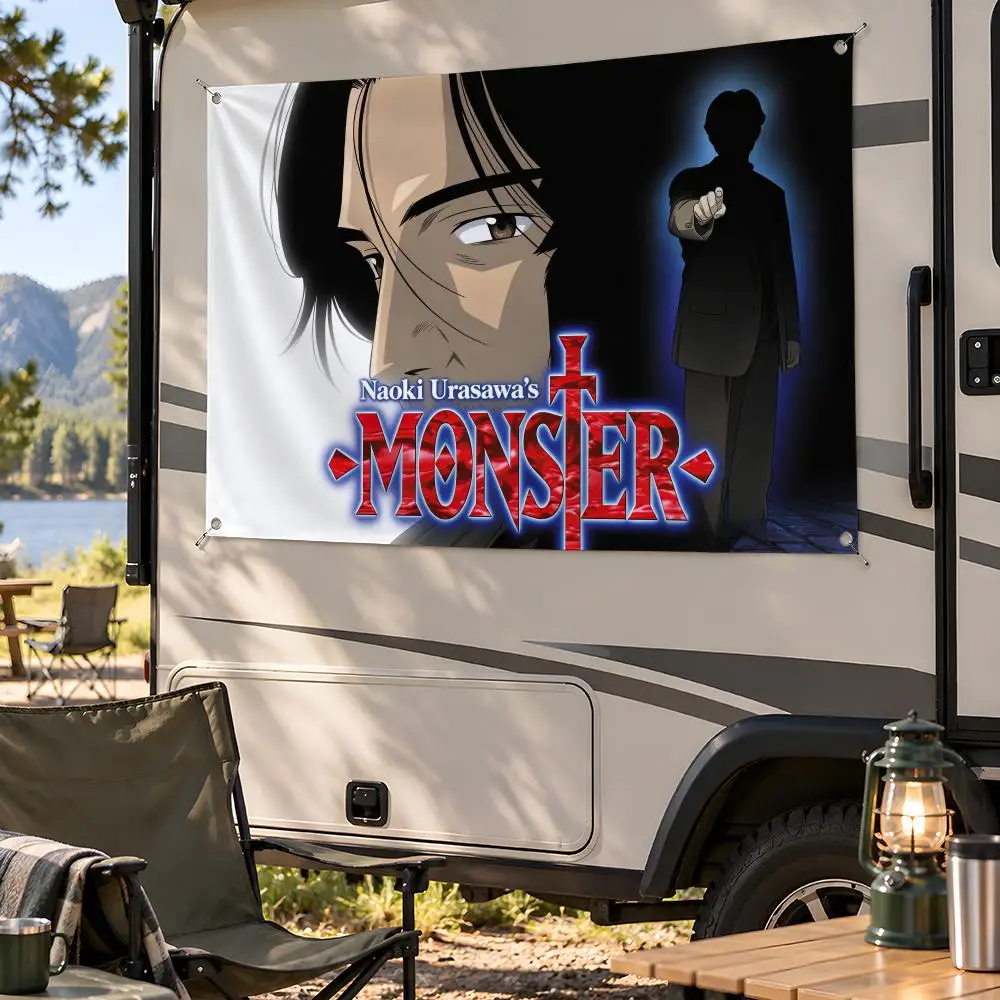 Anime Dark Thriller Monster Flags Fan Flag Banner Wall Hanging Outdoor Yard Camping Dorm Garage Party Home Decor Gift