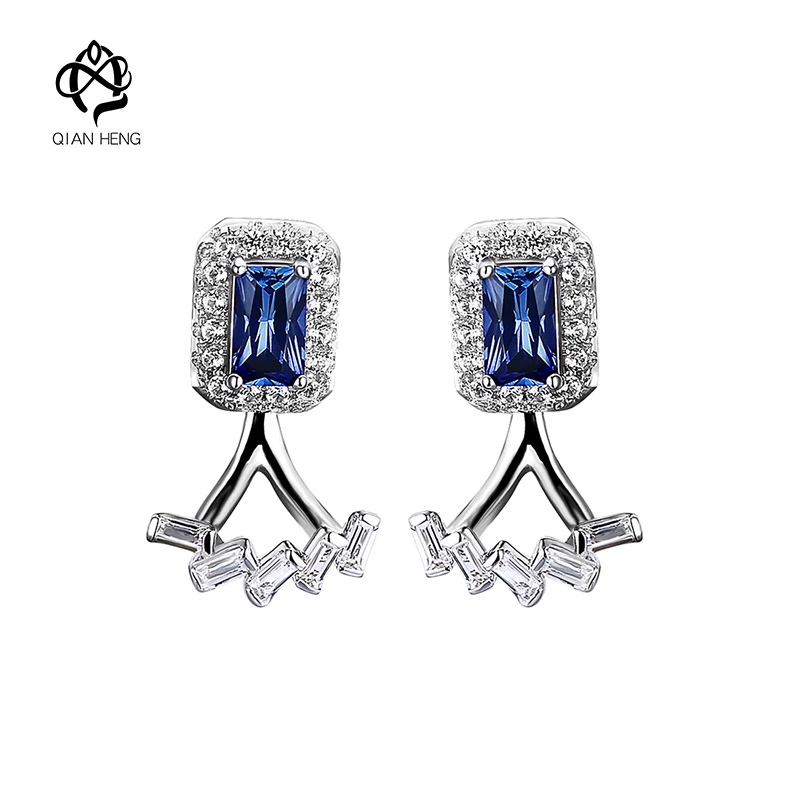 

Qian Heng S925 Synthetic Blue Sapphire Earrings Sliver Fine Design Earring Elegent For Women Girl Lovers' Gift Party Jewelry