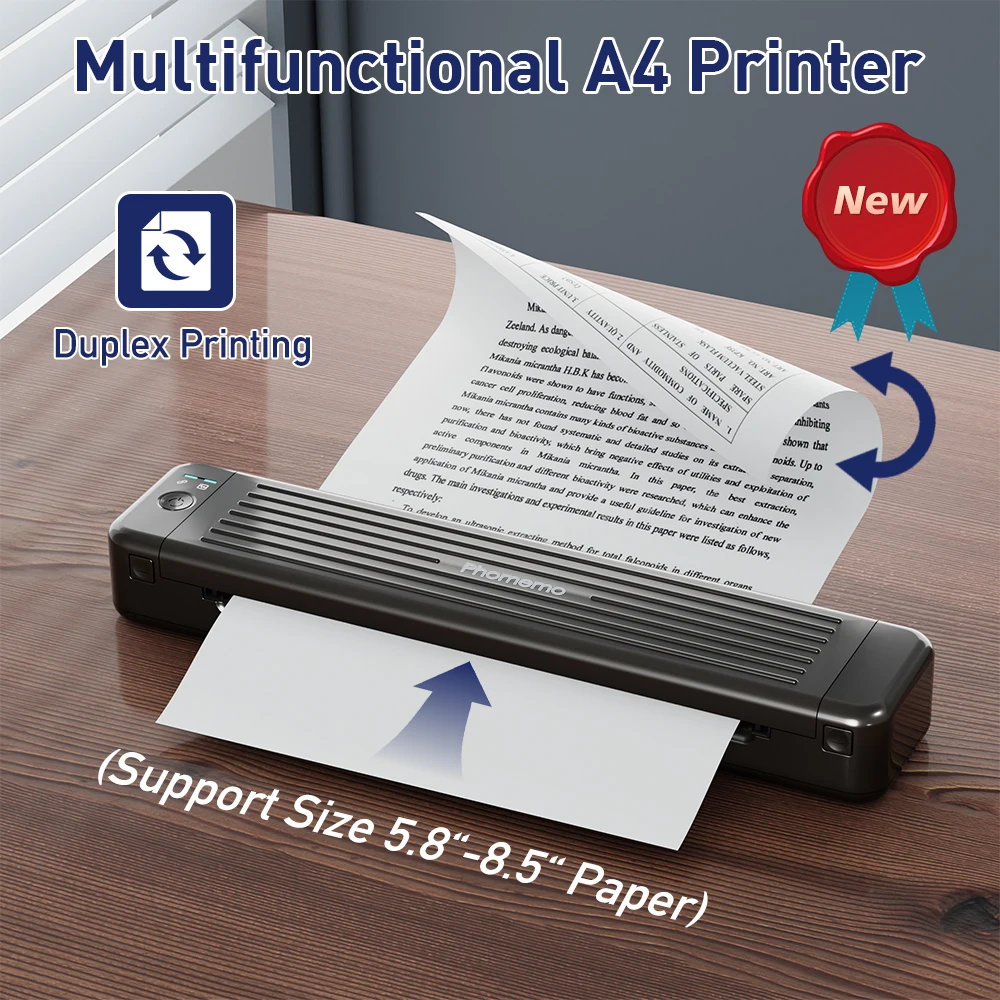 Multifunctional A4 Printer Bluetooth Duplex Print Thermal Transfer Print Compatible Laptops Mobile Phone for Travel Office Home