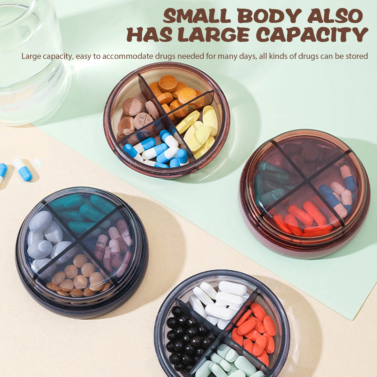 Double compartment pill box Mini portable sealed pill box Dustproof and moisture-proof large-capacity pill carry-on storage box