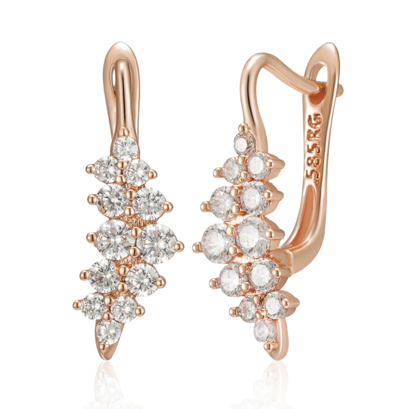 Kinel Hot Shiny Natural Zircon Geometry Drop Earrings For Women Trend 585 Rose Gold Color Wedding Fine Jewelry Crystal Gift