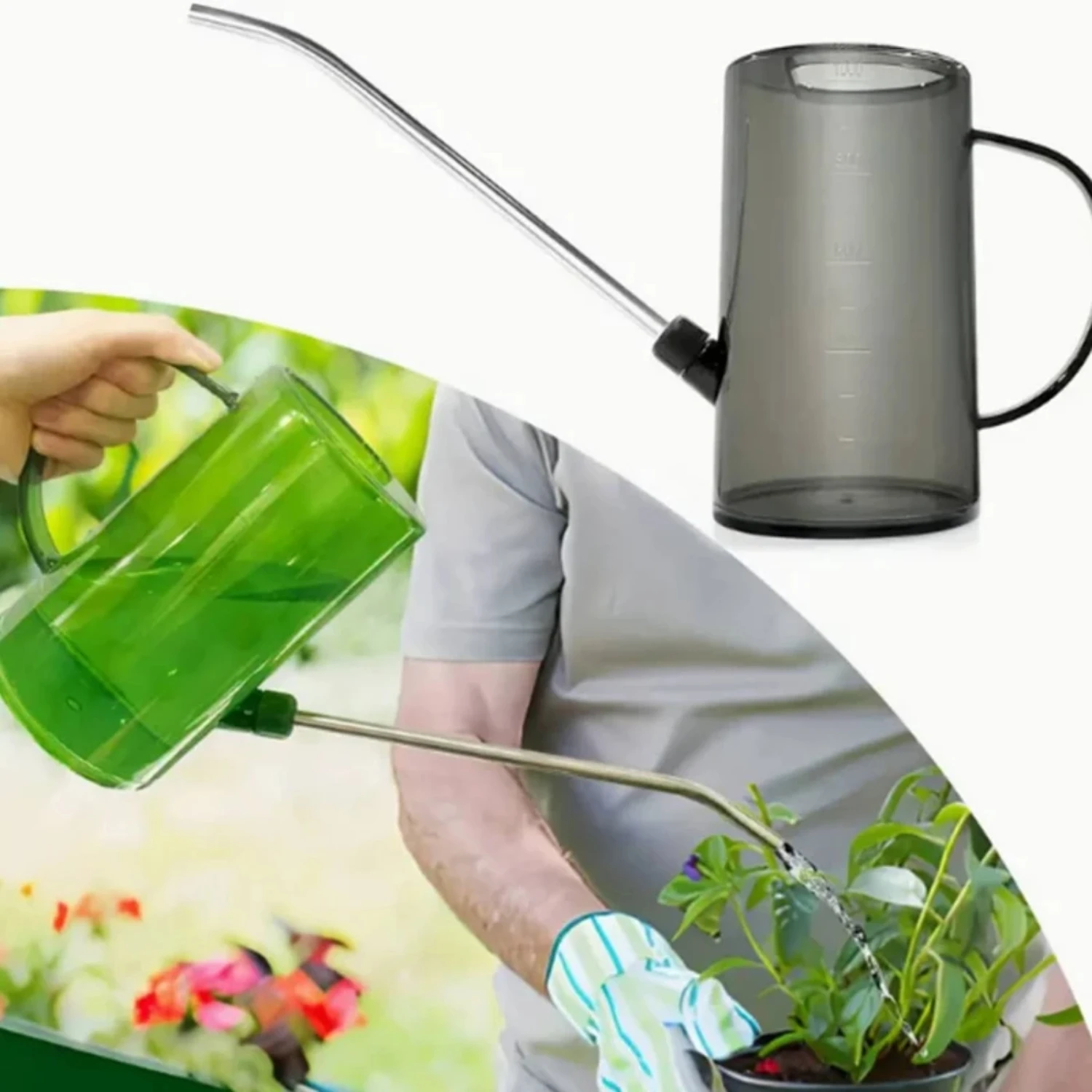 Regadera pequeña de acero inoxidable con caño largo para plantas de interior, Ideal para plantas de casa, flores y jardines, una pieza, Conta