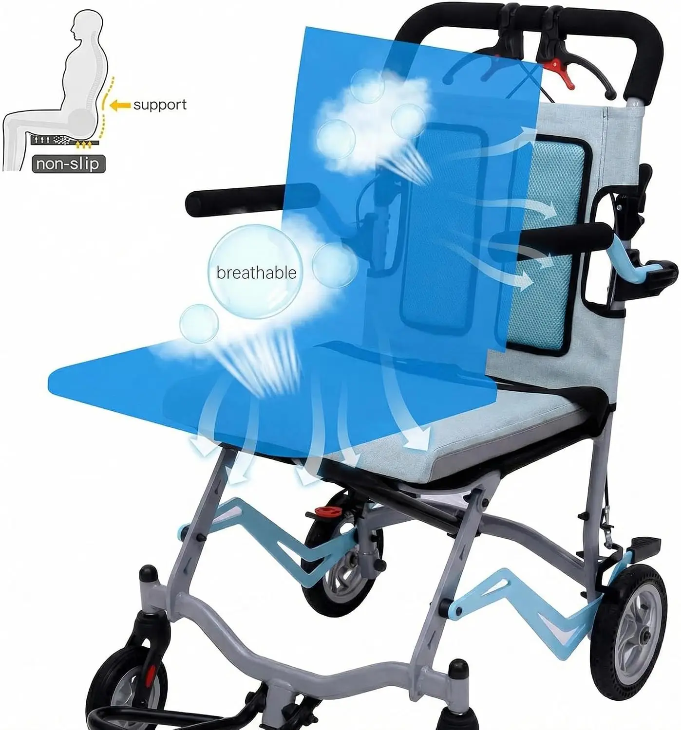 Folding Transfer Chair with Locking Handbrakes