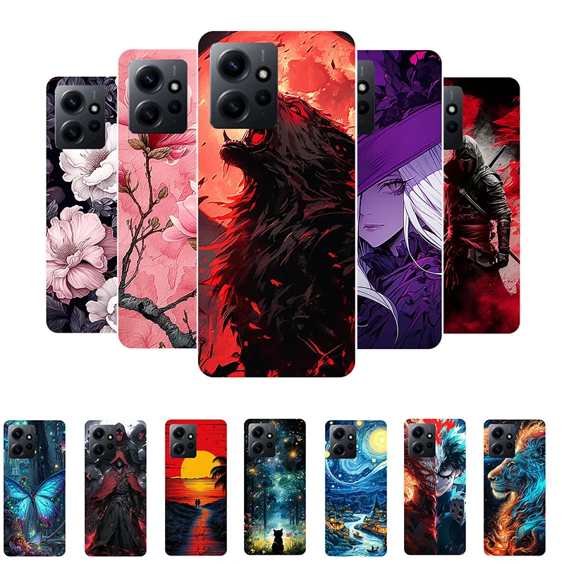 

For Redmi Note 12 4G Case Flowers Wolf Soft Silicone Phone Cover for Xiaomi Redmi Note 12 4G Coque Note12 Global Shockproof Capa