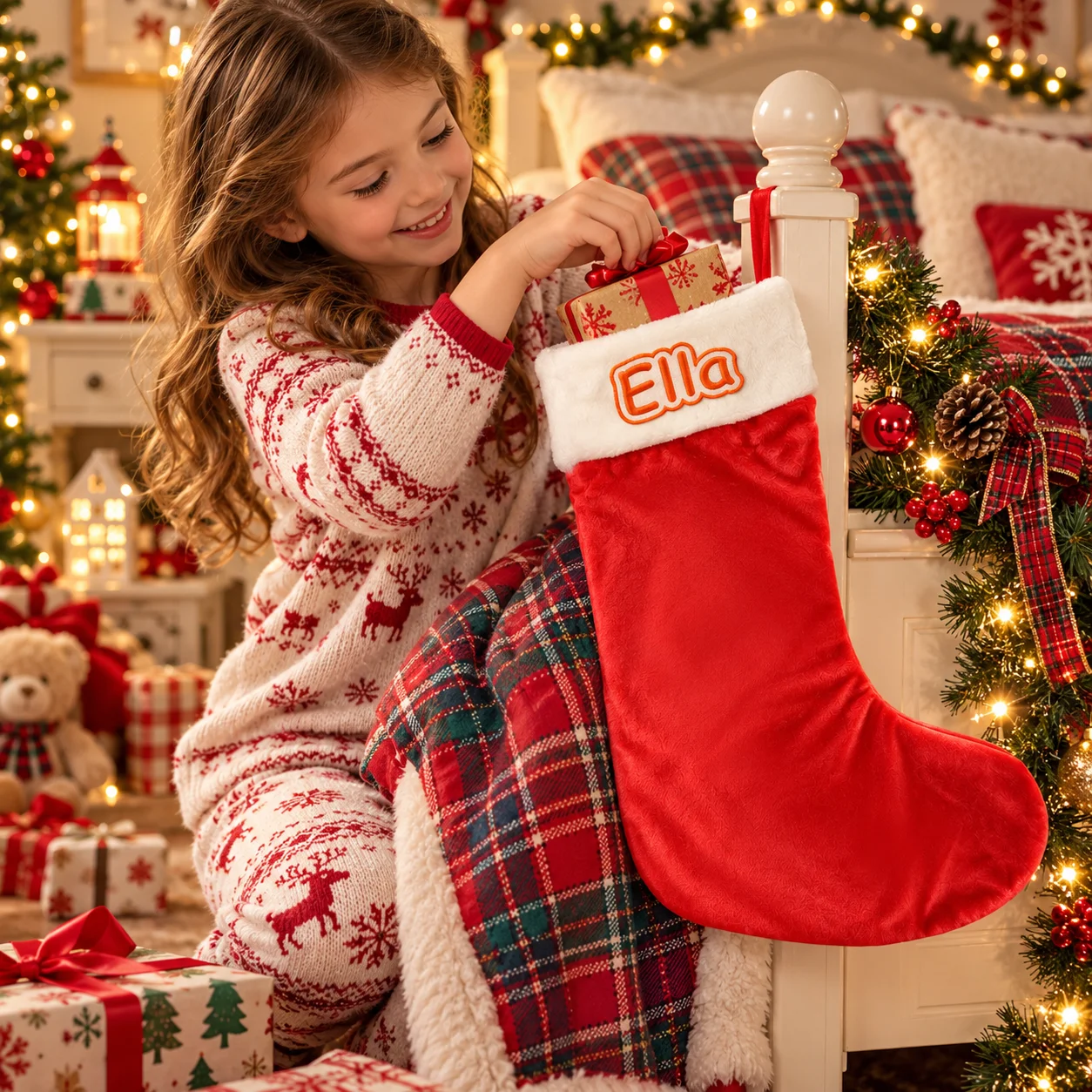カスタムメイドのクリスマス柄ストッキング。暖炉、階段、壁、ク - Christmas Stocking Hanging のレビューと価格