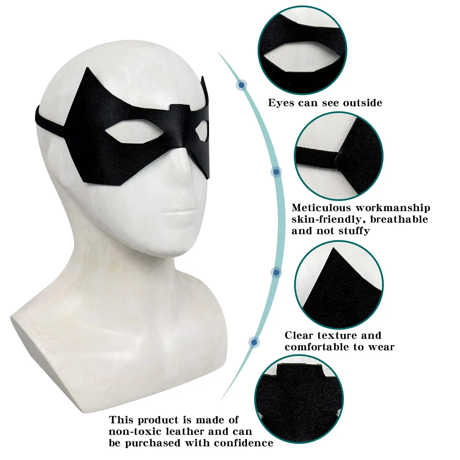 หน้ากากตาค้างคาวสีดำหนังสำหรับผู้ชาย หน้ากากซูเปอร์ฮีโร่ โดมิโน ชุดโจร อุปกรณ์ประกอบฉากงานปาร์ตี้ฮาโลวีน งานแฟนซี สำหรับผู้ใหญ่