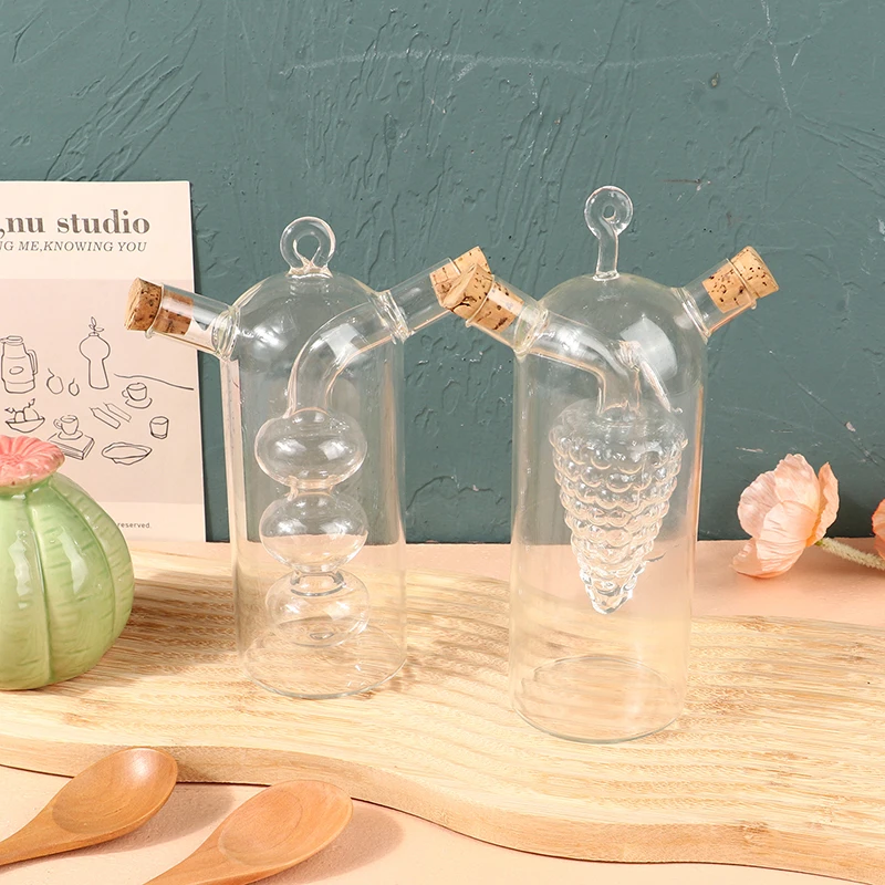 1Pc 2-in-1 Double Layer Bottle Sauce Oil Vinegar Glass Bottle Condiment Sealed Kitchen Storage Bottles Jars Kitchen Tools