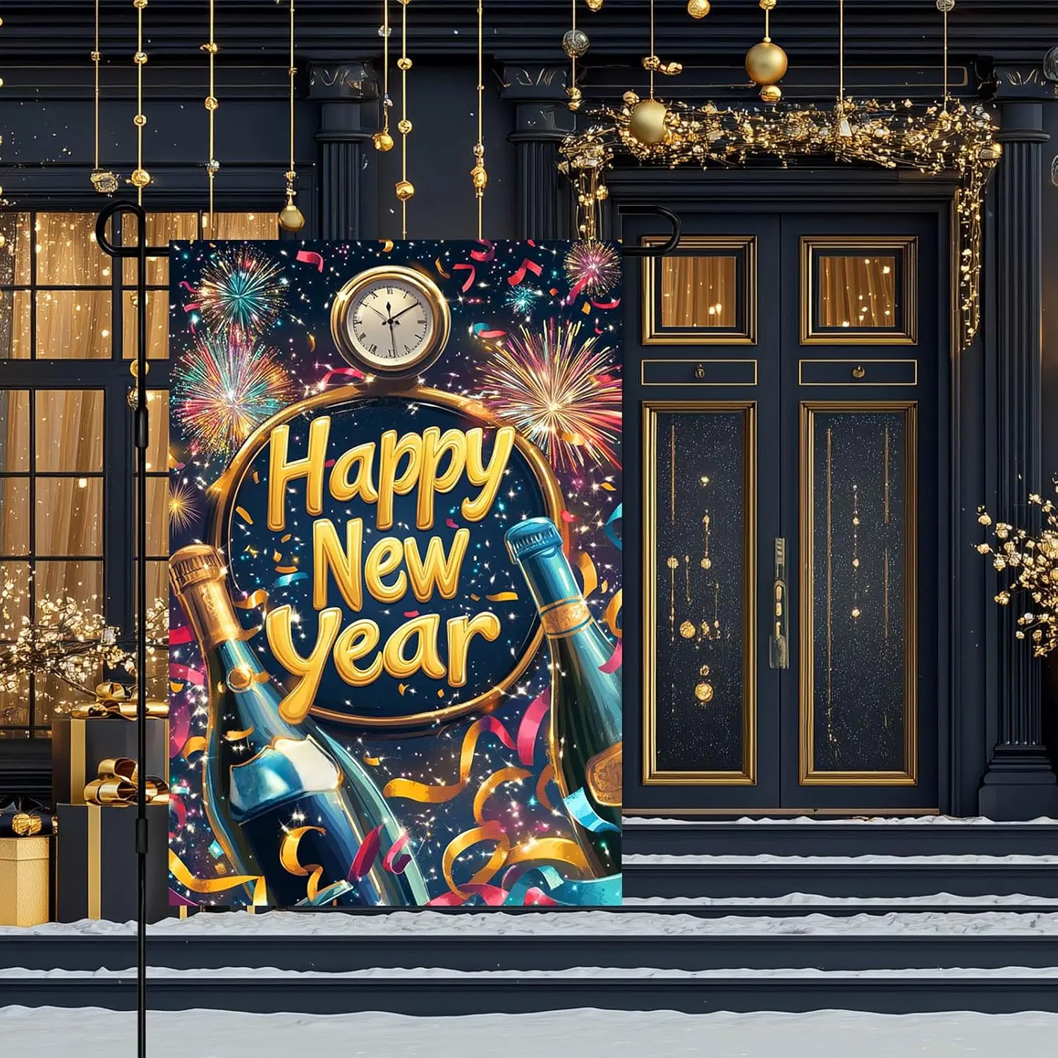 BlissYard Happy New Year Garden Flag 12x18 Inch Countdown Clock Winter Holiday Yard Decor Seasonal Banner Outdoor Celebratio jjp