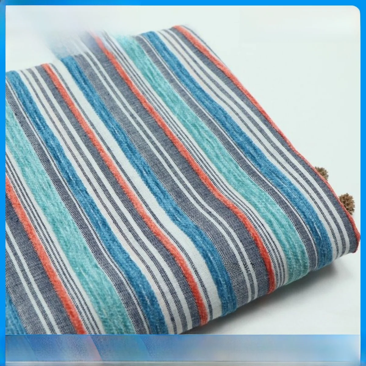 

ey Blue Orange Stripe Velvet Texture Cotton Polyester Linen Spring Autumn Clothing Fabric Hand Feeling Good