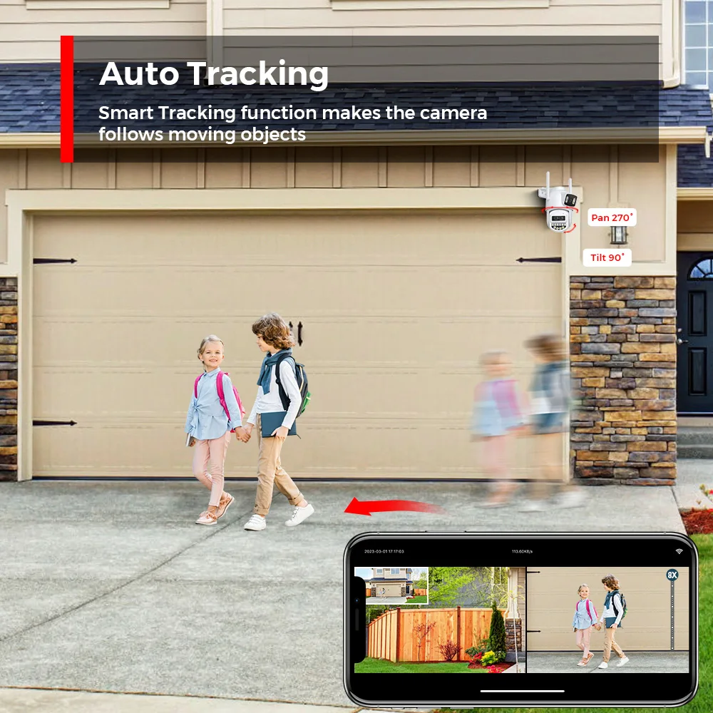 BESDER 6K 12MP Wifi Camera PTZ Dual Screen 8X Digital Zoom AI Auto Tracking Outdoor 8MP CCTV IP Camera Security Protection iCSee