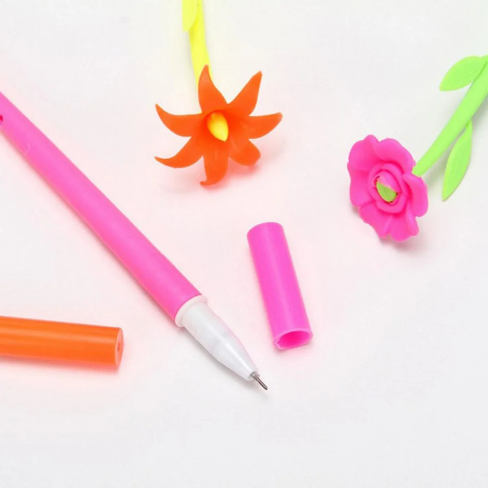 

12Pcs Silicone Pens Flower Gel Ink Pens Smooth Writing Black Ink Office Desk Decor Kids Students Gift Set Floral Design