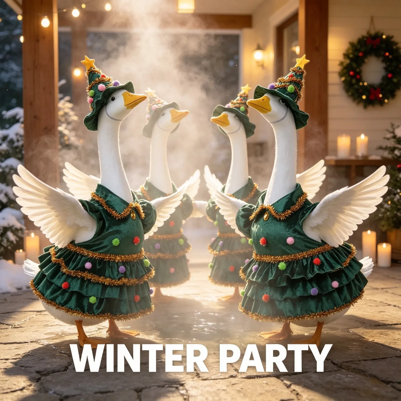 23 Inch Porch Goose Set Christmas Themed Costume Set Tree Goose Decoration Outdoor Holiday Display Party Multifunctional Dress