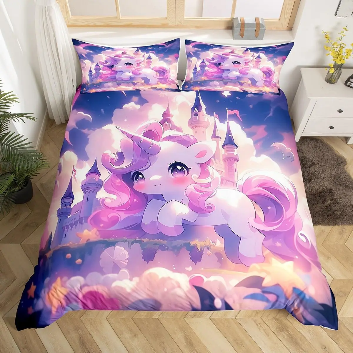 

Пододеяльник с милыми животными, королевский размер, комплект постельного белья с единорогом, детское украшение для детской комнаты для мальчиков и девочек, дышащий пододеяльник