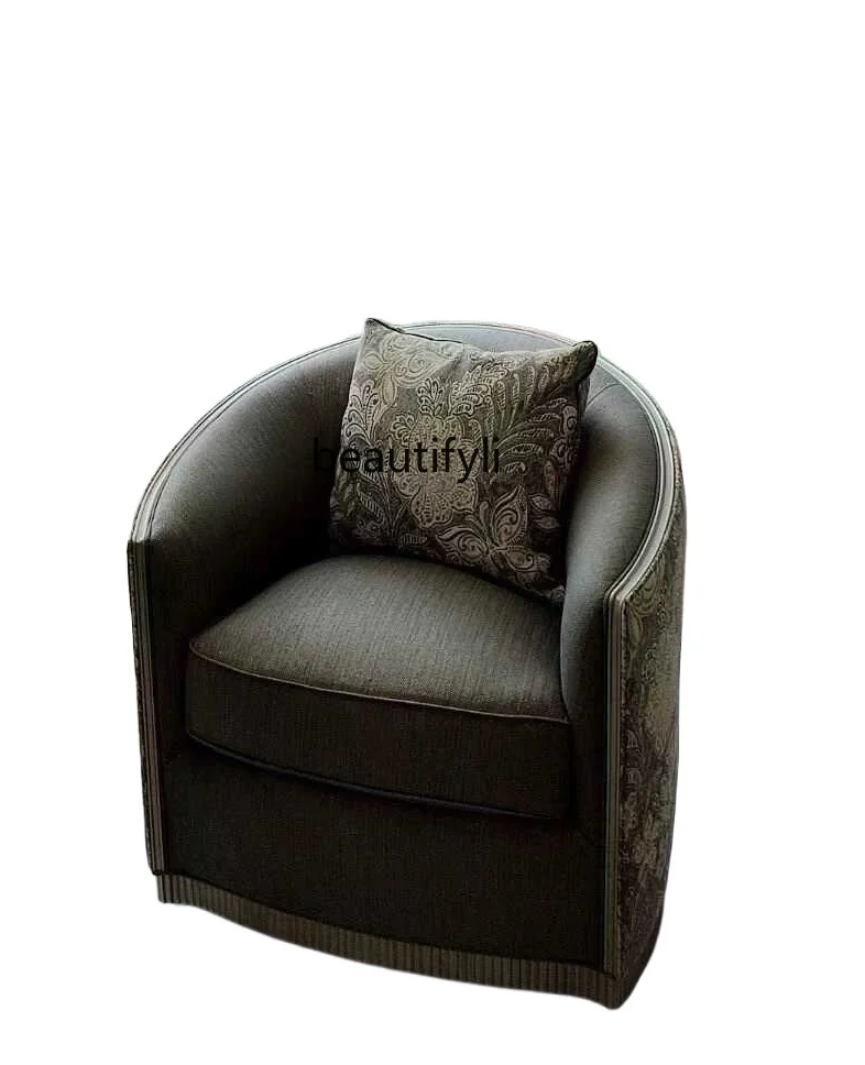 

American Light Luxury Impression Swivel Chair Living Room Single Sofa Classic Solid Wood Soft Bag Fabric Leisure Chair
