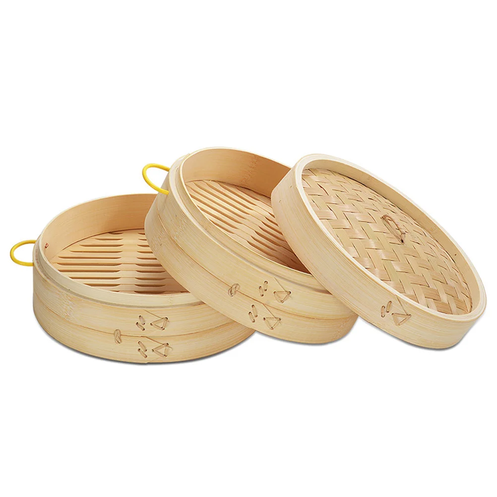

2pcs Bamboo Steamer 20Cm Round With Handles Food Steamer Basket For Dumplings Buns Kitchen Cookware Steam Tool Dense Bottom