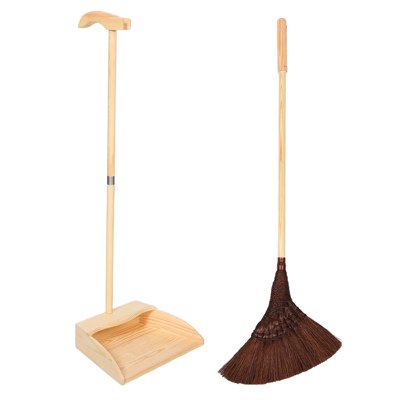 1 conjunto de vassoura e pá de estilo japonês, conjunto de fibra de palma natural, cabo longo, sem arranhões, ferramenta de varredura de chão para cozinha