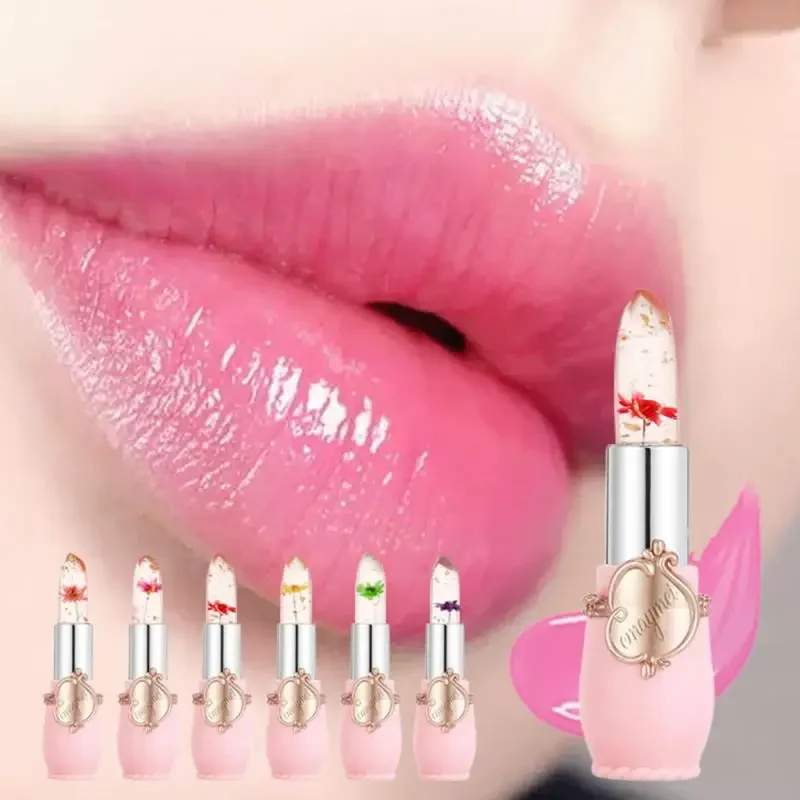 1pcs Transparent Flower Jelly Color Changing Lipstick Repair Waterproof Long Lasting Moisturizing Lip Balm Lip Care