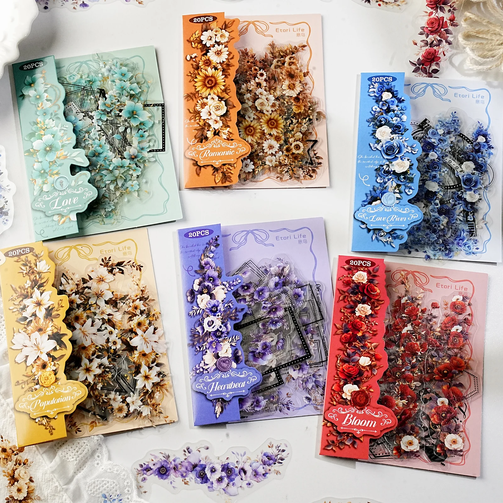 

Etori Life Floral Daily Series Multi-Colored Flower Cluster Journal Stickers 20Pcs Vintage Journal Decoration Small Patterns for Laptops, Phone Stickers, Suitcases, Office Decoration Accessories, Handmade Scrapbooking Supplies, Vintage Parties, Children's