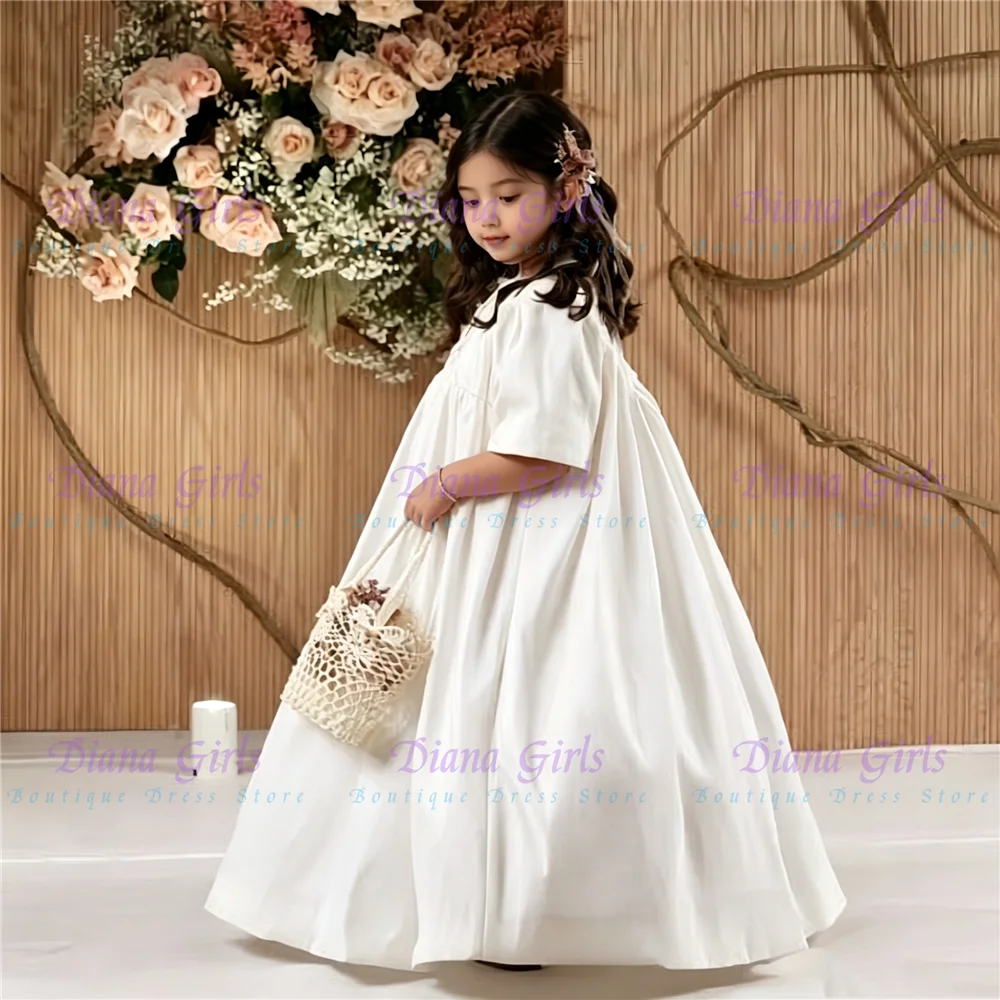 Quality Elegant Half Sleeves Flower Girl Dress for Kids Wedding Communion Baptism Ceremonies Formal Receptions Customized Gowns