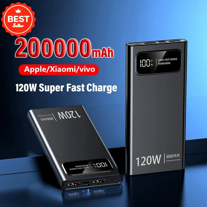 120W Mobile Power Bank Super Fast Charge 200000mAh Large Capacity Fast Charge Battery External Battery Mobile Power Bank