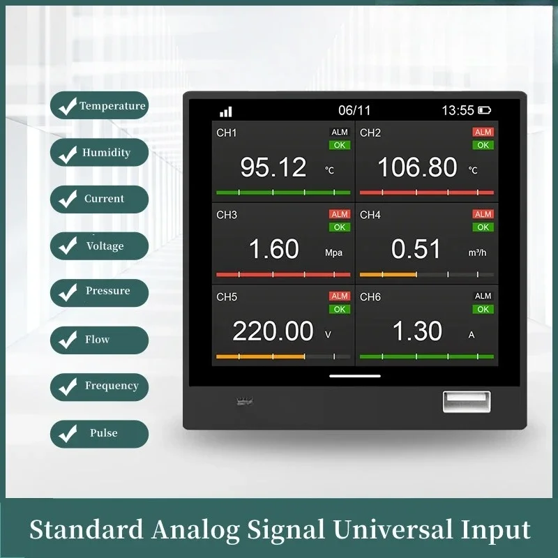 96 * 96Mm panel data collection system 4-20mA analog temperature volt current paperless recorder
