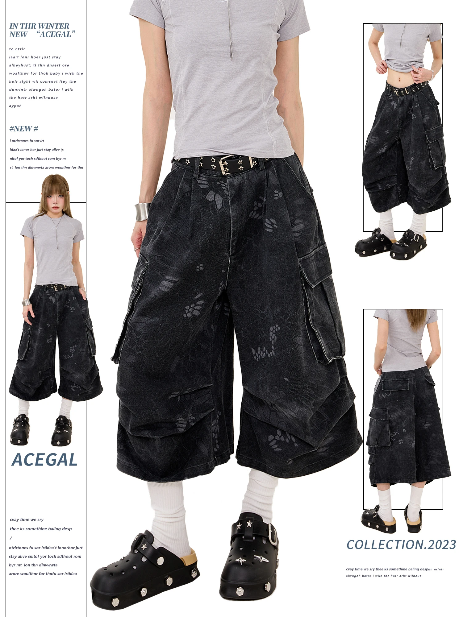 

Remedie Snake Print Wide Leg Seven-Foot Casual Jeans Men's Shorts American Retro High Street Workwear Cotton Denim Shorts