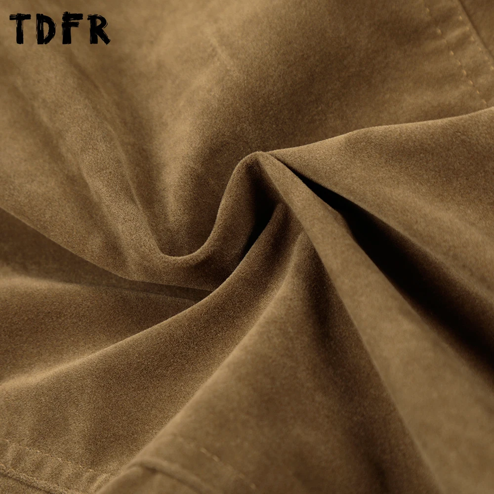 الرجعية جيب البضائع سترة رجالي بلون تقسم الخريف الشتاء التلبيب فضفاضة طويلة الأكمام ملابس خارجية رجل #6