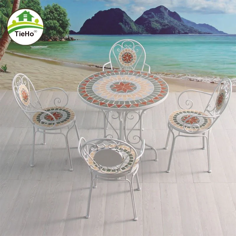 European Style Outdoor Tables Chairs Set Household Balcony Courtyard Iron Mosaic Table Lesure Chair Vintage Outdoor Furniture