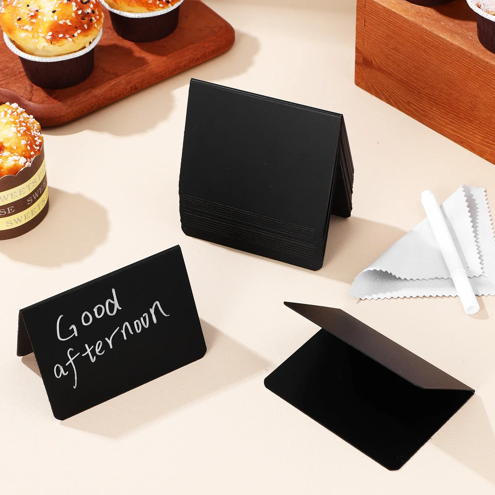 20Pcs Mini Chalkboard Double Sided Blackboards with Pens Cleaning Cloth Erasable Reusable Table Memo Signs Price Labels