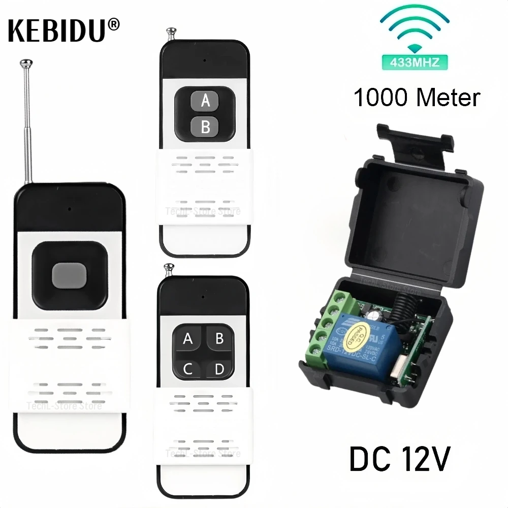 Беспроводной выключатель света 433 МГц, пульт дистанционного управления, расстояние 1000 метров, 12 В, 1 канал, модуль релейного приемника, управление для электронных замков ворот