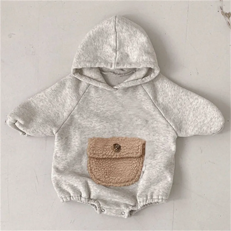 

Boys and Girls Korean Version Spring Autumn Winter Clothing New Jumpsuit Baby Cute Plush Big Pocket Hooded Fleece Jacket