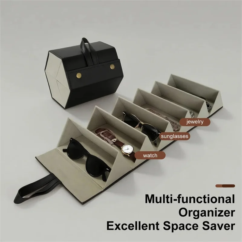 حافظة نظارات شمسية جلدية مصنوعة يدويًا، منظم تخزين نظارات شمسية إبداعي متعدد الأشكال مع مقصورات #5