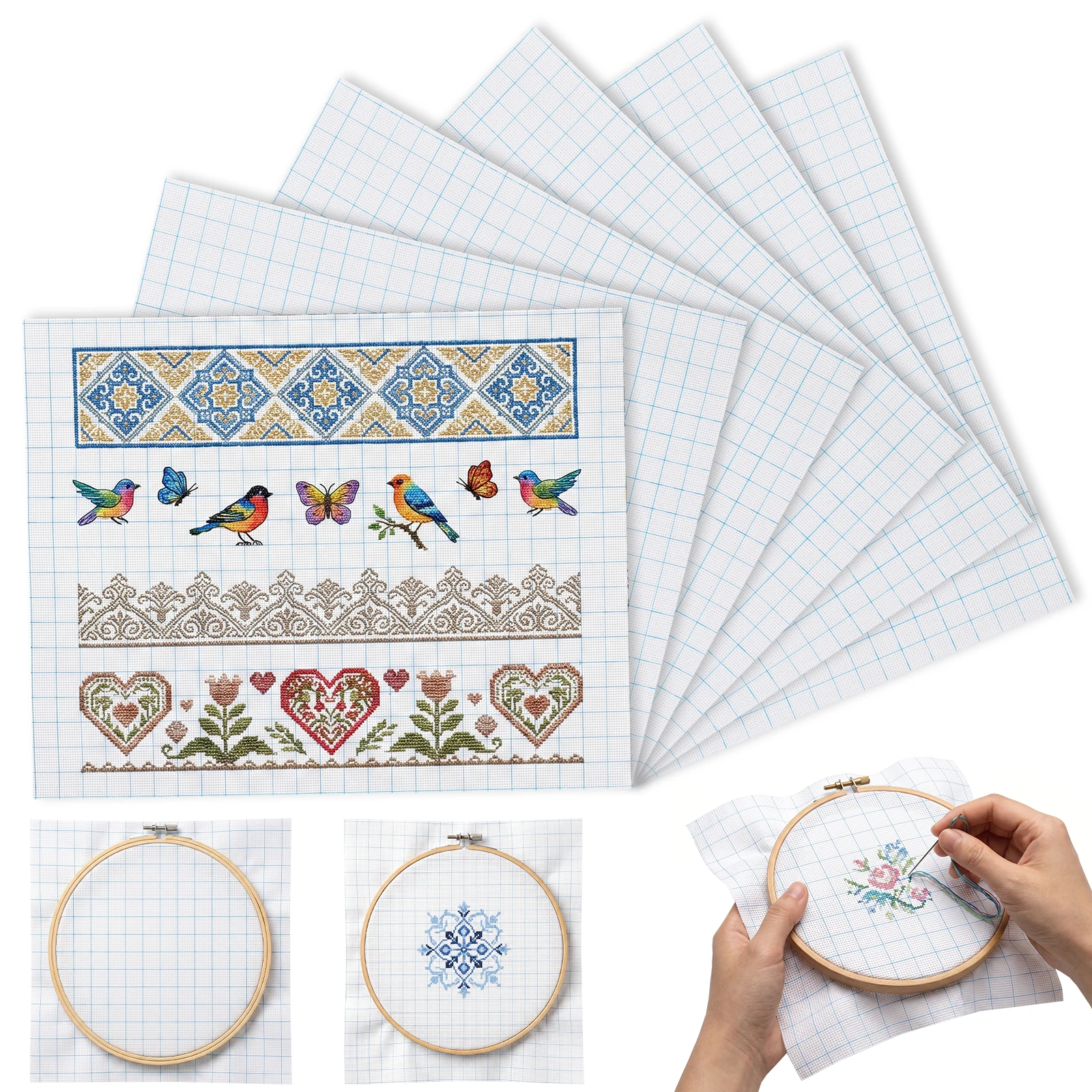 6Pcs Cross Stitch Aida Fabric Cotton Embroidery Cross Stitch Fabric 35x45cm/30x30cm Cross Stitches Fabrics Embroidery Accessores