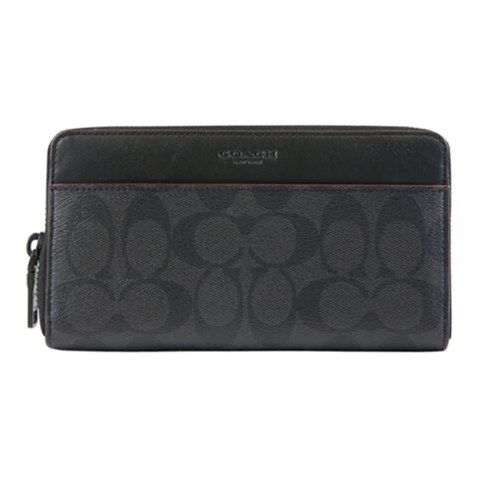 COACH Accordion Wallet Coated Canvas Wallet Clutch Men's Gray Black 25517-N3A