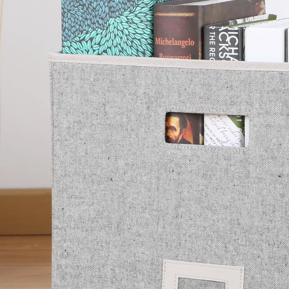 Durable Polyester Cotton Storage Bin Open Top Design with Cut-out Handle Office Living Room Bedroom Organization