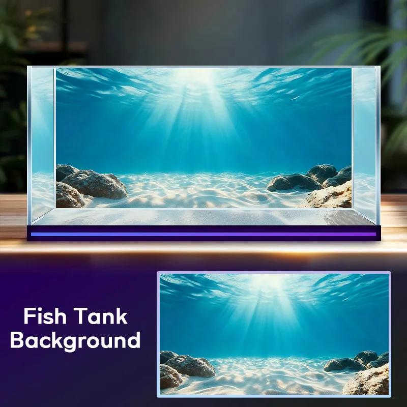 Blue Sea Clear Sand, Fish Tank Background Painting, Aquarium Stickers, Self-Adhesive Front, Aquarium Landscape Decoration