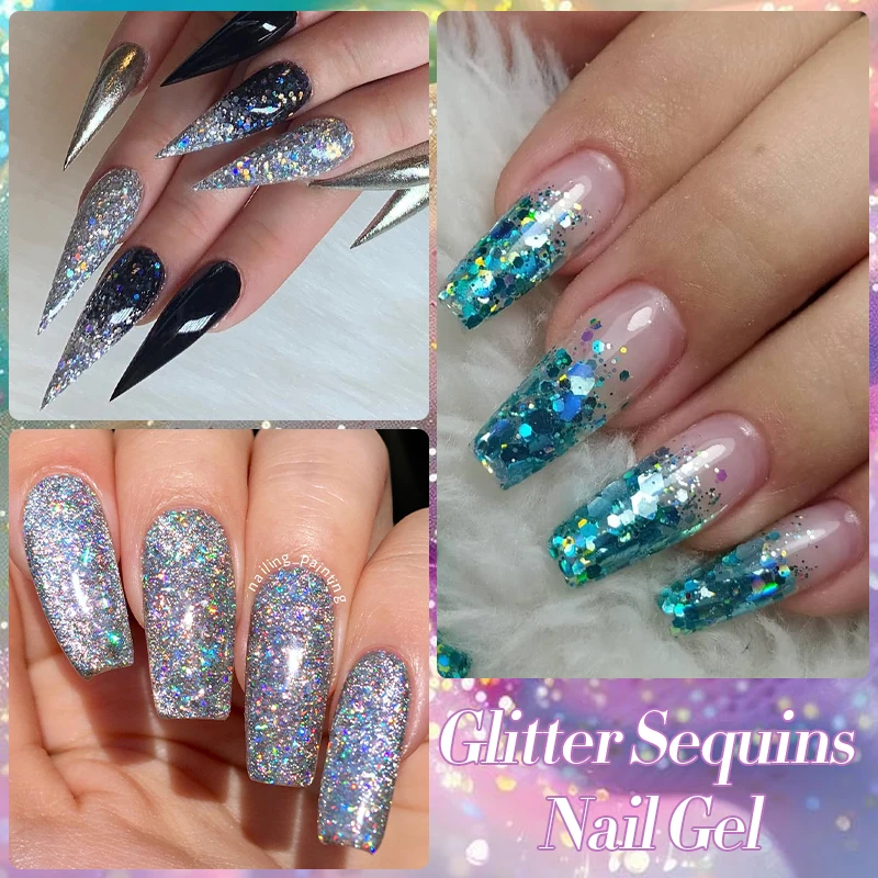 LILYCUTE 8 pièces paillettes paillettes Gel vernis à ongles brillant flocons tremper ongles Gel Varnis Semi Permanent pour Nail Art décoration bricolage