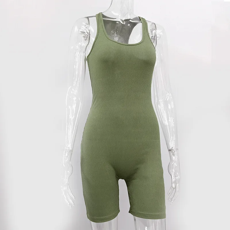 Damen sexy Overall 2024 Sommer Streetwear ärmellose Ausschnitt Bodysuit einfarbig gestrickt Sport Spiel anzug Street Wear