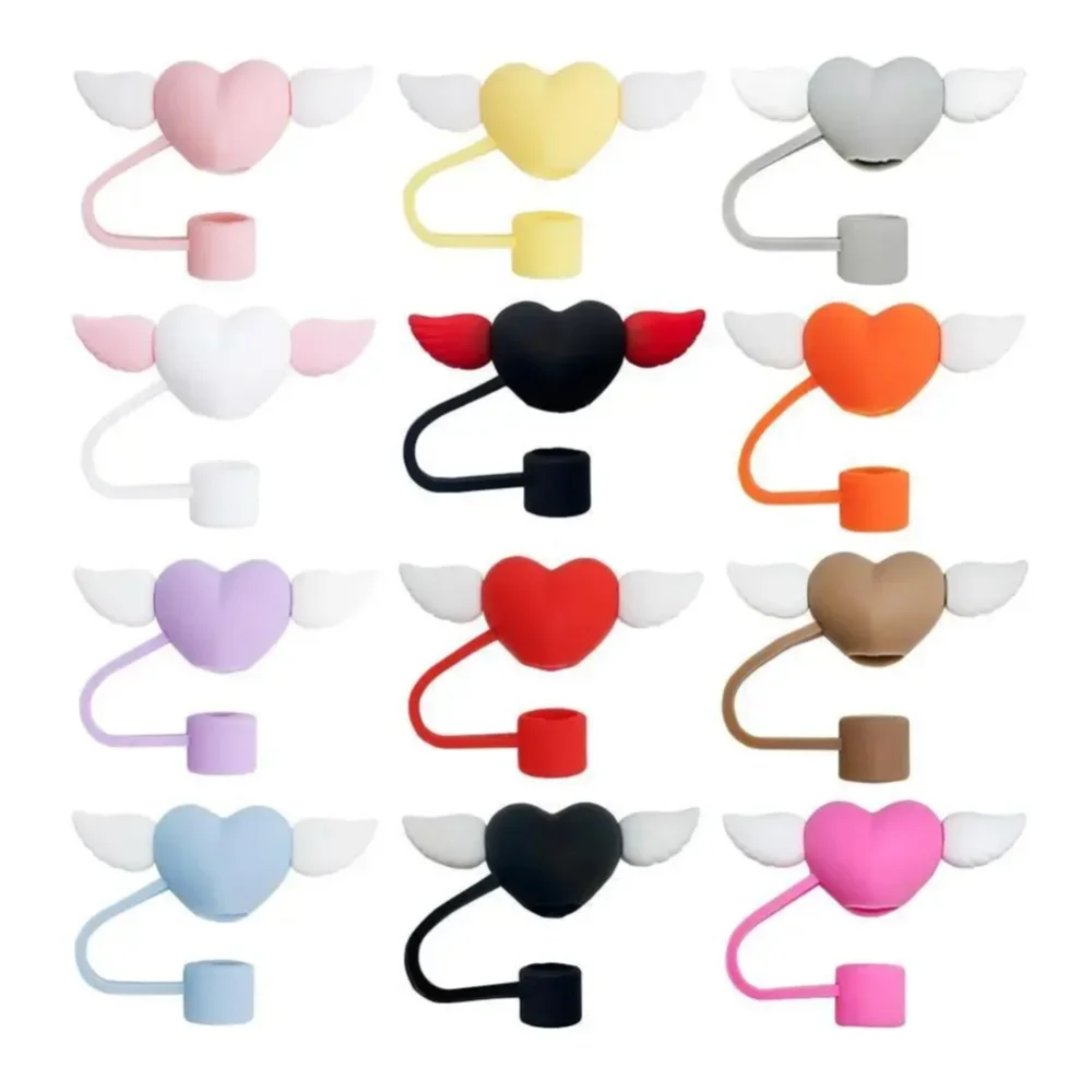 10mm Wings Love Heart Silicone Straw Cover Cap For Stanley Cup Tumbler Dust-proof Straw Tip Cover Kitchen Supplies