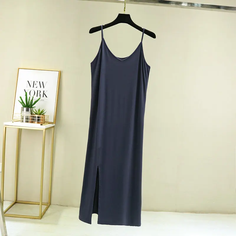 Summer Women's Modal Slim Medium and Long Double-Shoulder Suspender Skirt High-Elastic Side Split Versatile Undershirt