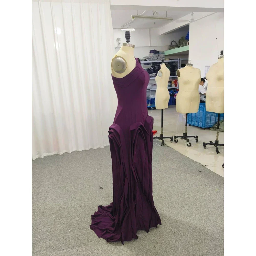 Customized Fashion Matching One-shoulder Ball gown Formal Ocassion Gown Fold Draped Floor length Skirts Charmeuse Evening Dress