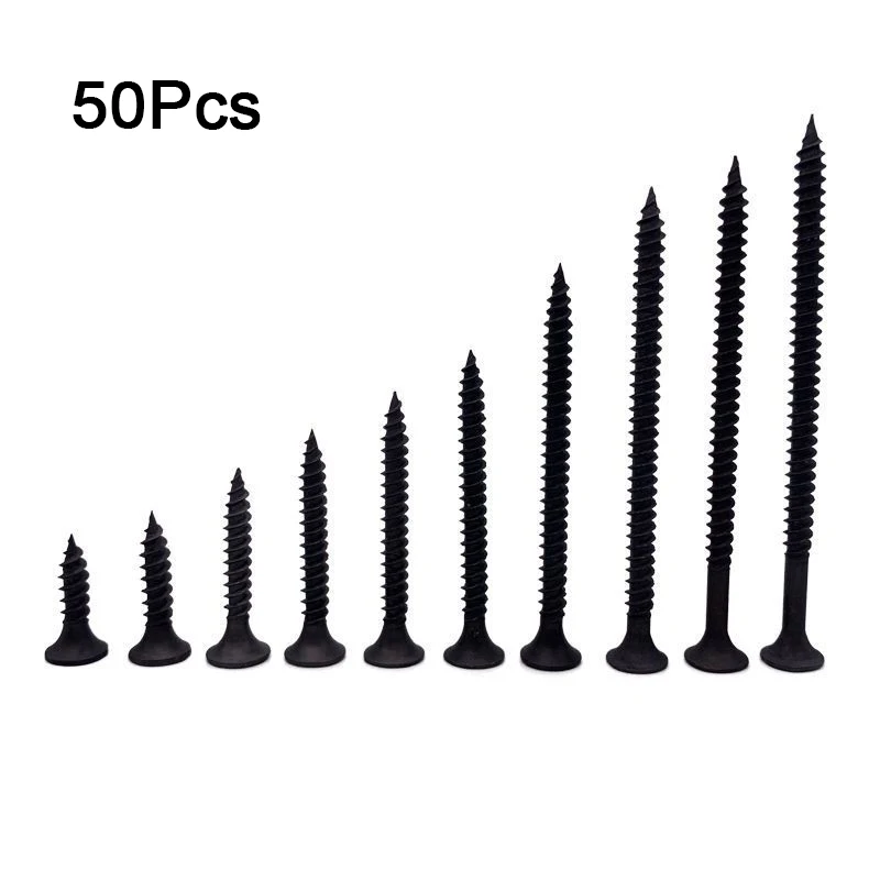 50Pcs M3.5 High-Strength  Drywall Screw Self-Tapping  Woodworking Lengthened Hardened Black Plasterboard Cross