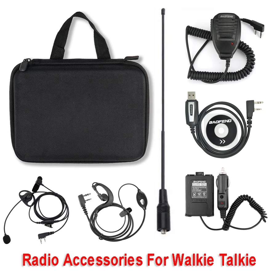 Accessoires pour talkie-walkie BaoFeng : chargeur de voiture, câble de programmation, étui pour UV-5R, micro, écouteurs, casque pour talkie-walkie