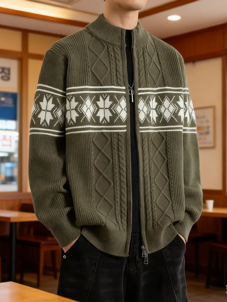 

Men's 2025 Knit Jacket - Architectural Collar Design with Relaxed Fit (Youth Style Collection)