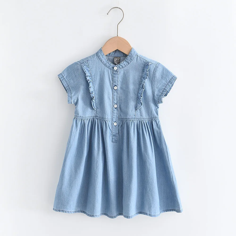 New Arrival Summer 1-9Y Girls Outfit, Cute Ruffle Decor Thin Denim Vest Dress For Little Girls for 100-150cm