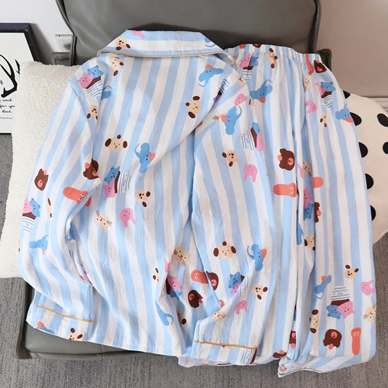 Sweet Cute Bear Print Kawaii Women\'s Pajamas Set New Autumn Casual All-match Two-pieces Pajamas Set V-neck Korean Sleepwear