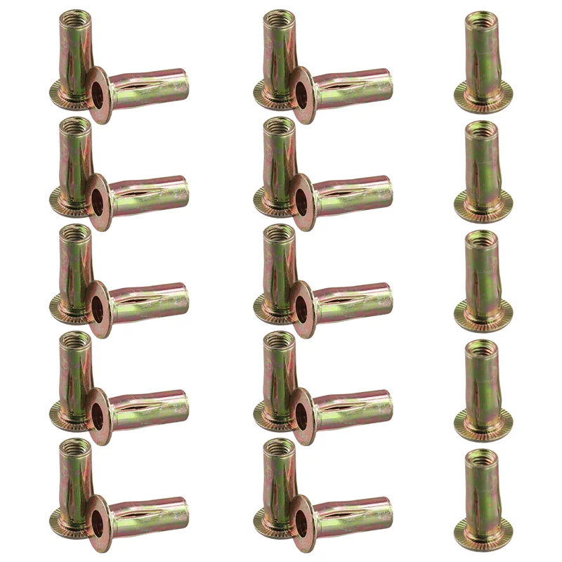 

A20F-Multi-Grip Rivet-Nut, M8 Pre-Bulbed Shank Carbon Steel Color-Zinc-Plated Flat Head Threaded Insert Nut 25Pcs