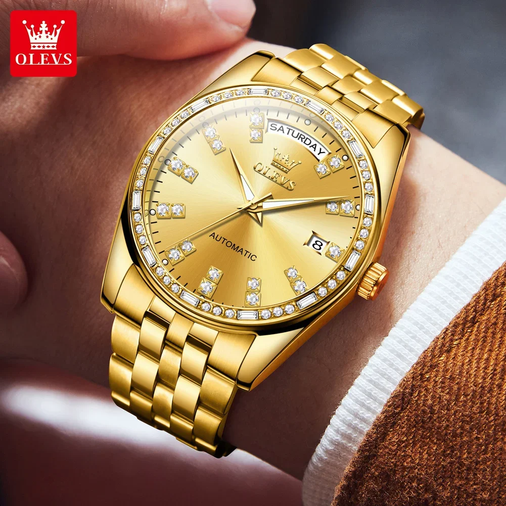 OLEVS New Luxury Top Brand orologio automatico per uomo Diamond Waterproof Week Calendar Dial orologio da polso meccanico reloj de hombre