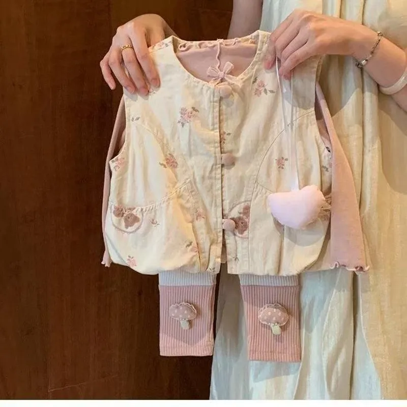

Spring and Autumn Baby Girls Clothing 2025 New Style Children's Stylish Vest Bottom Shirt+Bottom Pants Kids Clothing