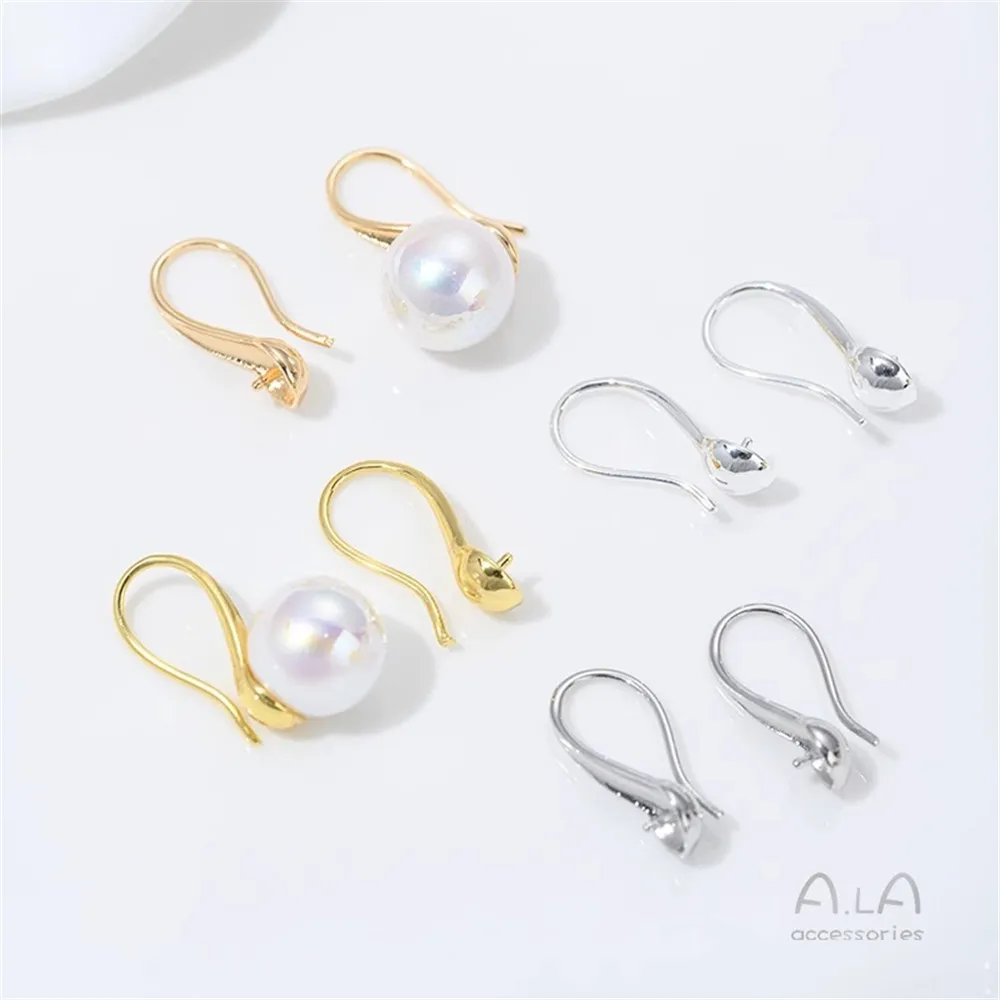 14K Gold-plated 18k Pure Silver Bead Ear Hook High Heels French Spoon Ear Hook DIY Sticky Pearl Earrings